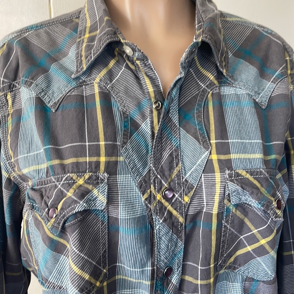 ARIZONA  💯% cotton  (Rodeo) Western sz LARGE  Men's Plaid Button-Up SHIRT
